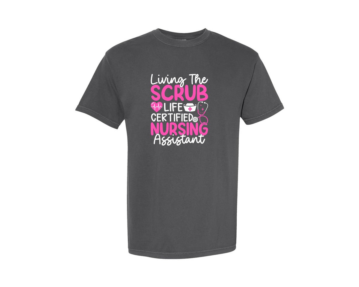 brand:Comfort Colors|color:Pepper|Living The Scrub Life Nurse T Shirt 2 Graphic T-Shirt