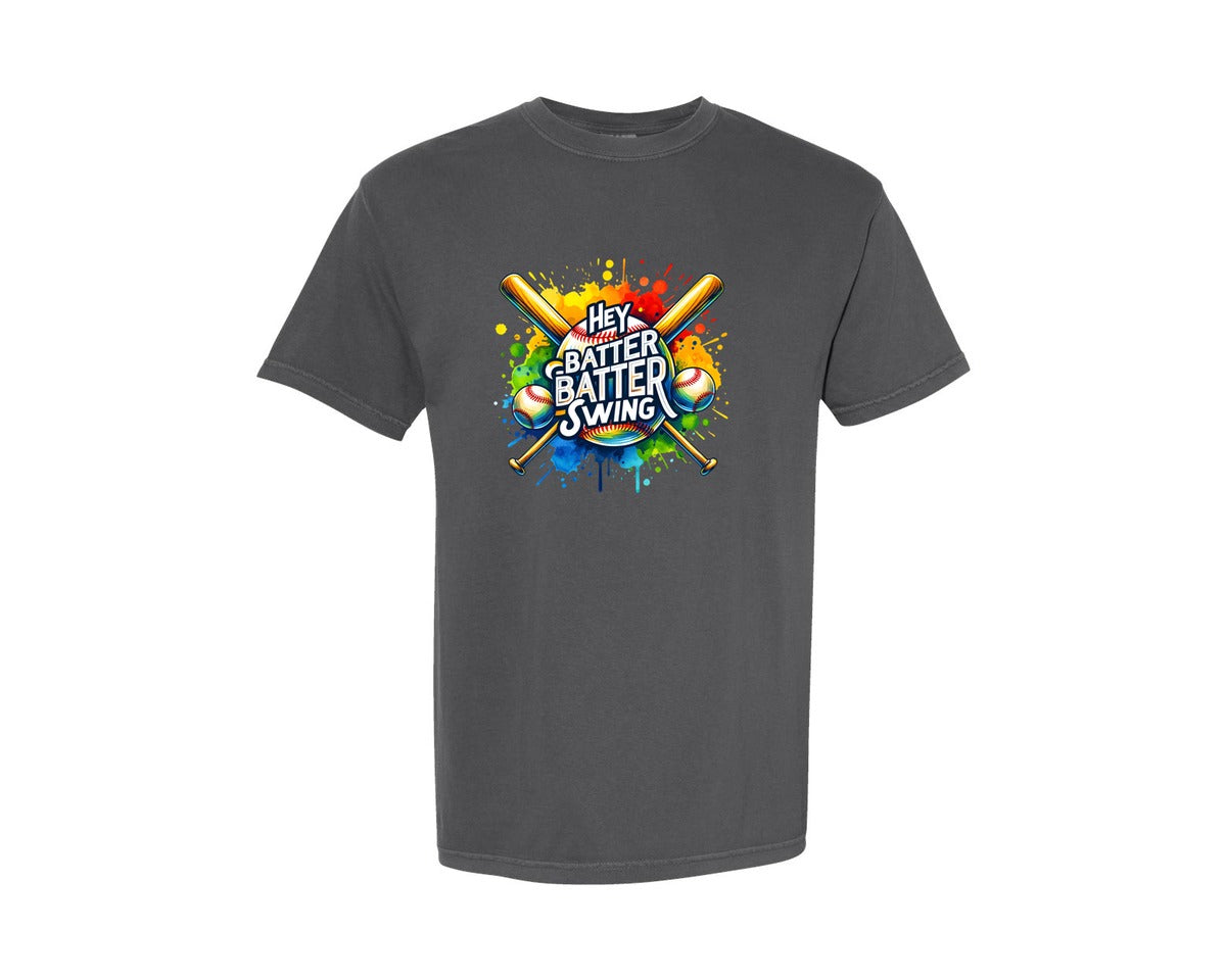 brand:Comfort Colors|color:Pepper|Baseball Hey Batter Batter Swing Graphic T-Shirt