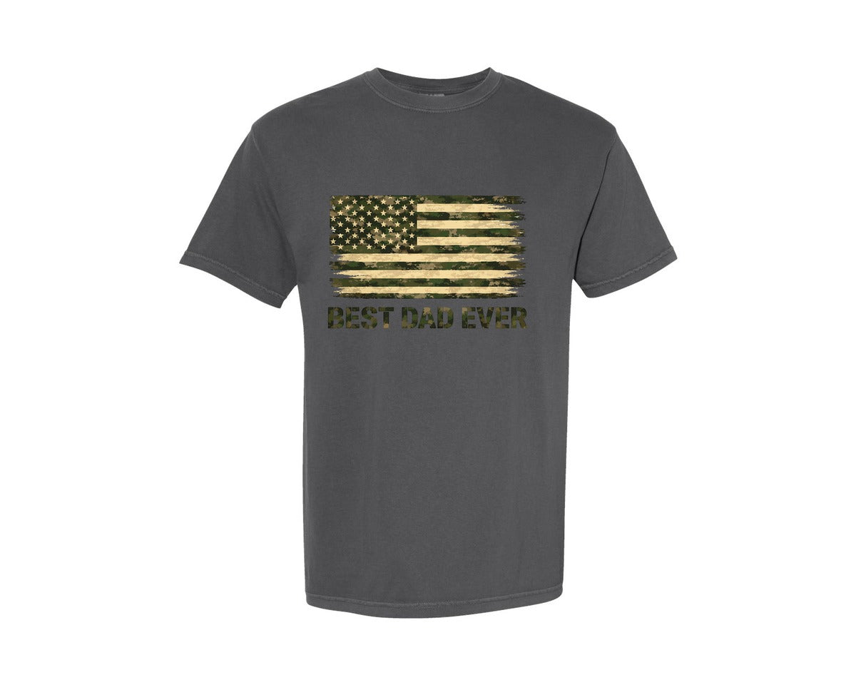 brand:Comfort Colors|color:Pepper|Camo American Flag Dad Tribute Graphic T-Shirt