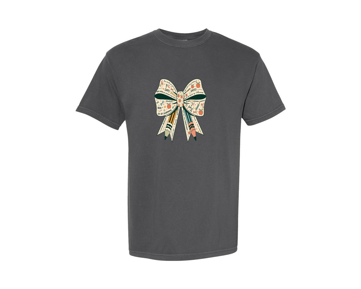 brand:Comfort Colors|color:Pepper|100 Day Of School Coquettebow T Shirt Graphic T-Shirt