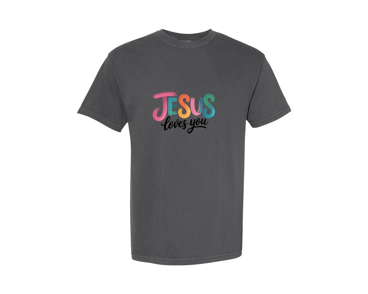 brand:Comfort Colors|color:Pepper|Christian Jesus Loves You T Shirt Graphic T-Shirt