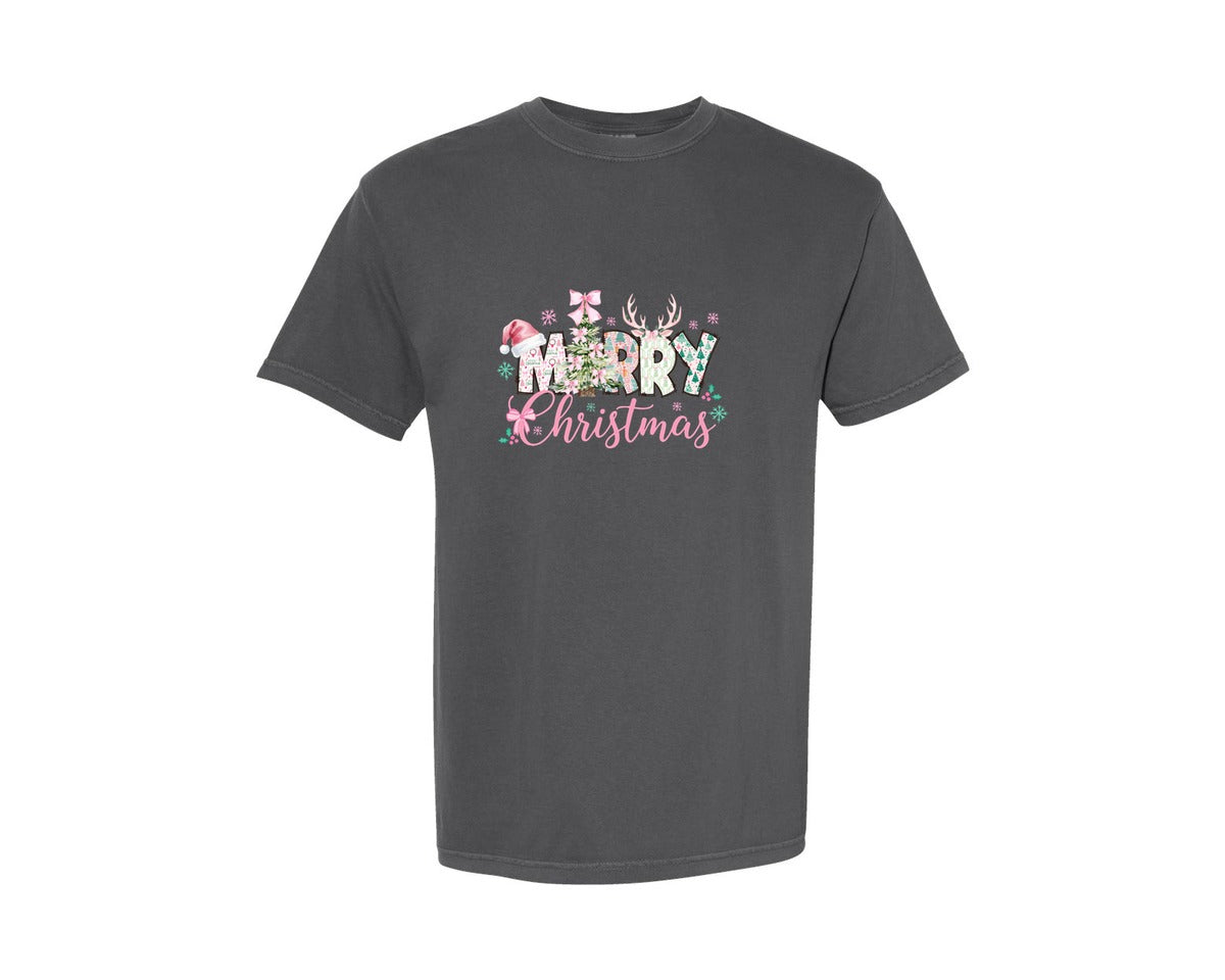 brand:Comfort Colors|color:Pepper|Merry Christmas Tree Merry Doodles Graphic T-Shirt