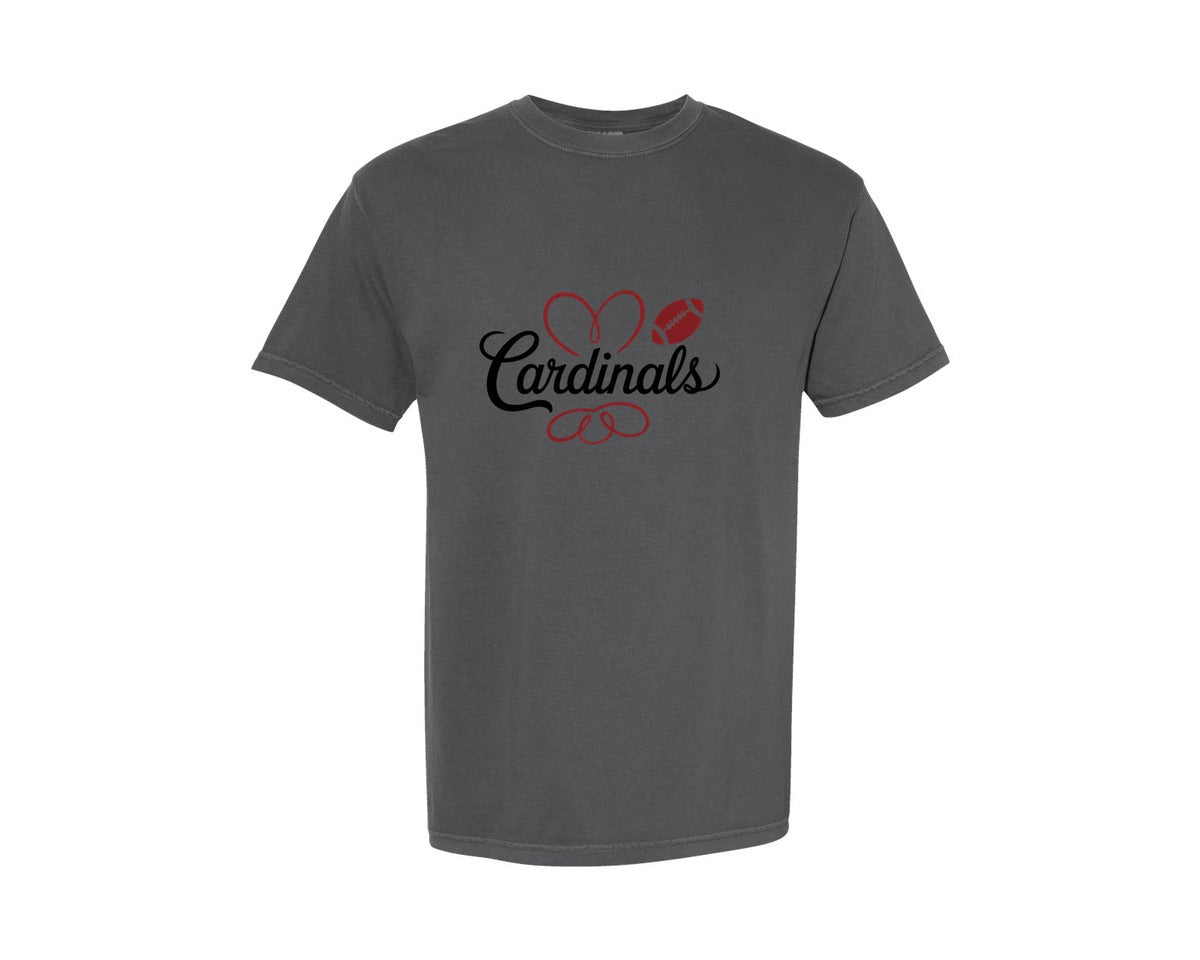 brand:Comfort Colors|color:Pepper|Cardinals Football Mascot Heart Graphic T-Shirt