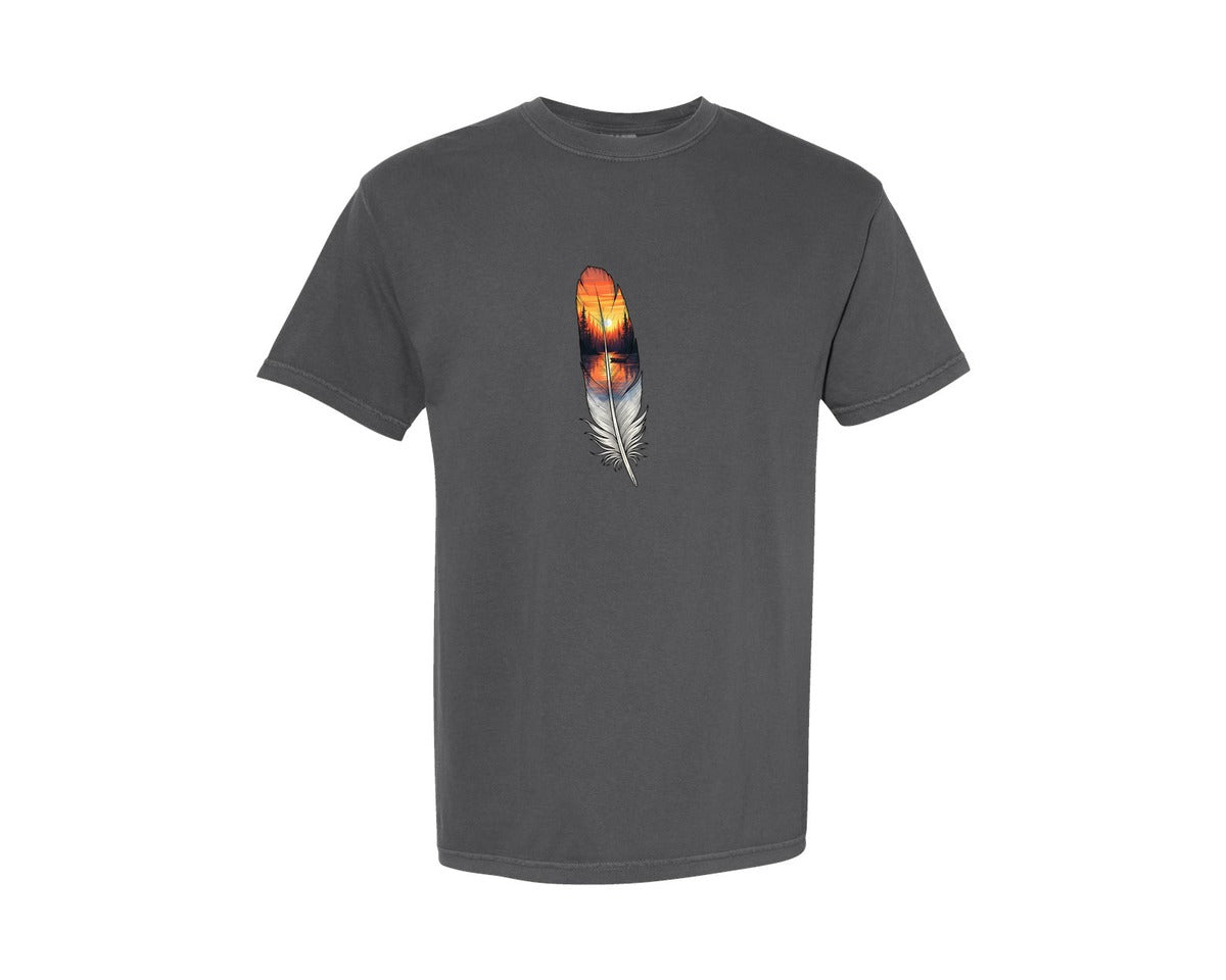 brand:Comfort Colors|color:Pepper|Sunset Nature Feather Graphic T-Shirt