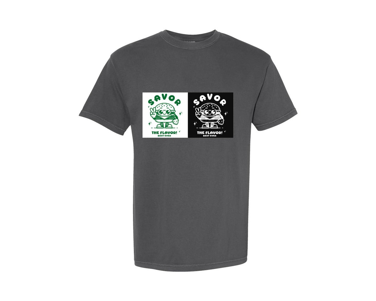 brand:Comfort Colors|color:Pepper|Savor The Flavor Retro Burger Graphic T-Shirt