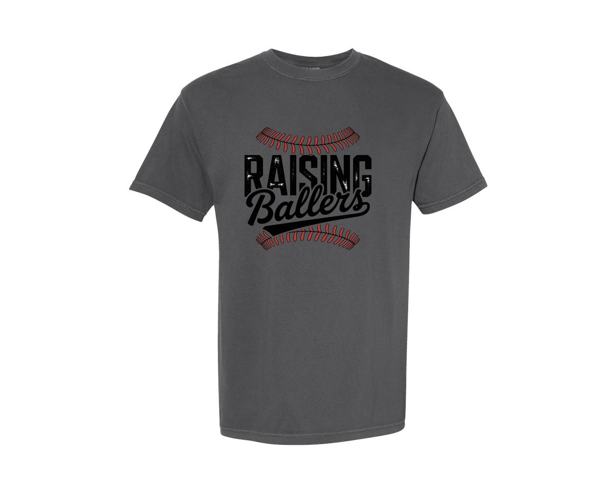 brand:Comfort Colors|color:Pepper|Raising Ballers Baseball Graphic T-Shirt