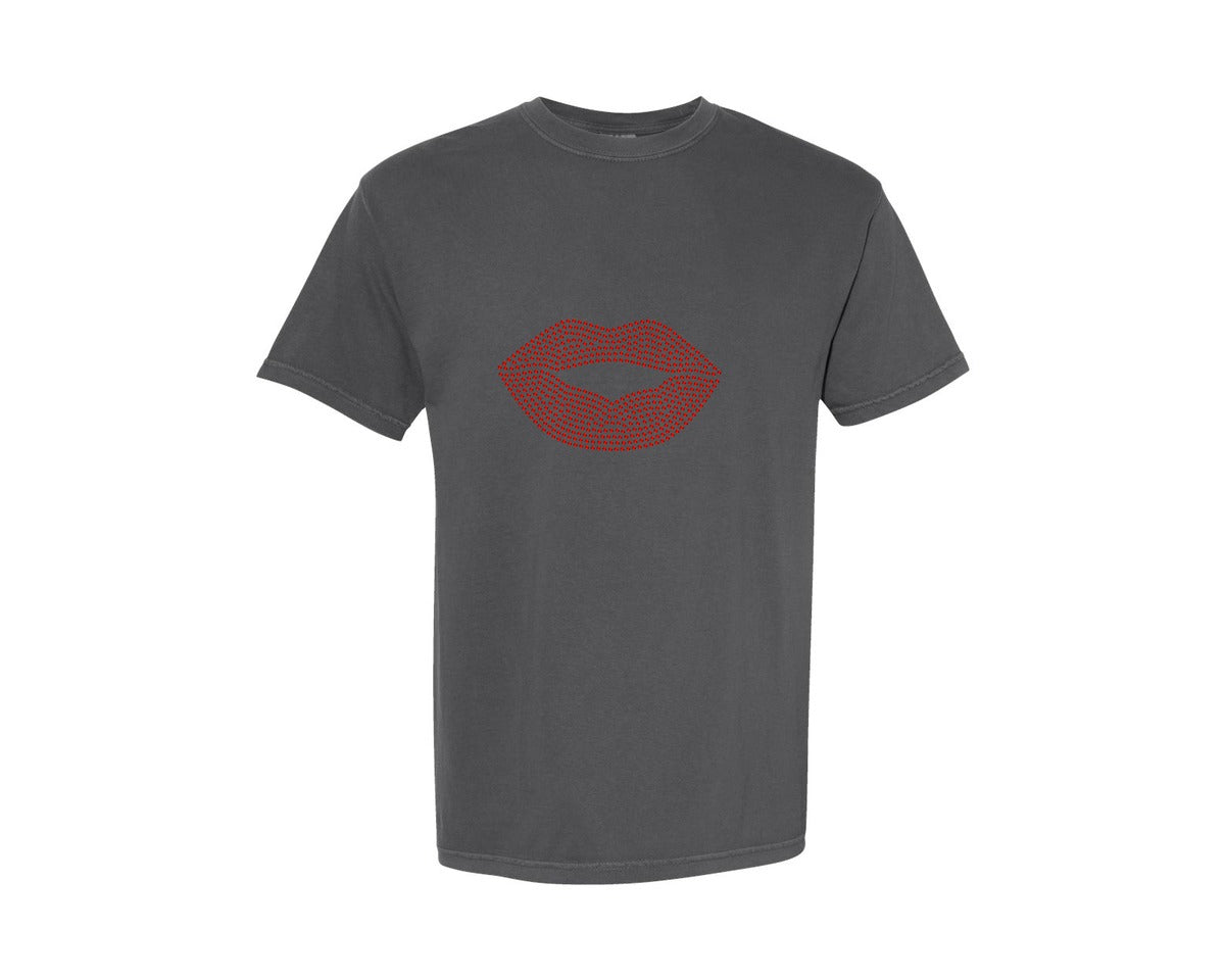 brand:Comfort Colors|color:Pepper|Lips Rhinestone Template 7 Graphic T-Shirt