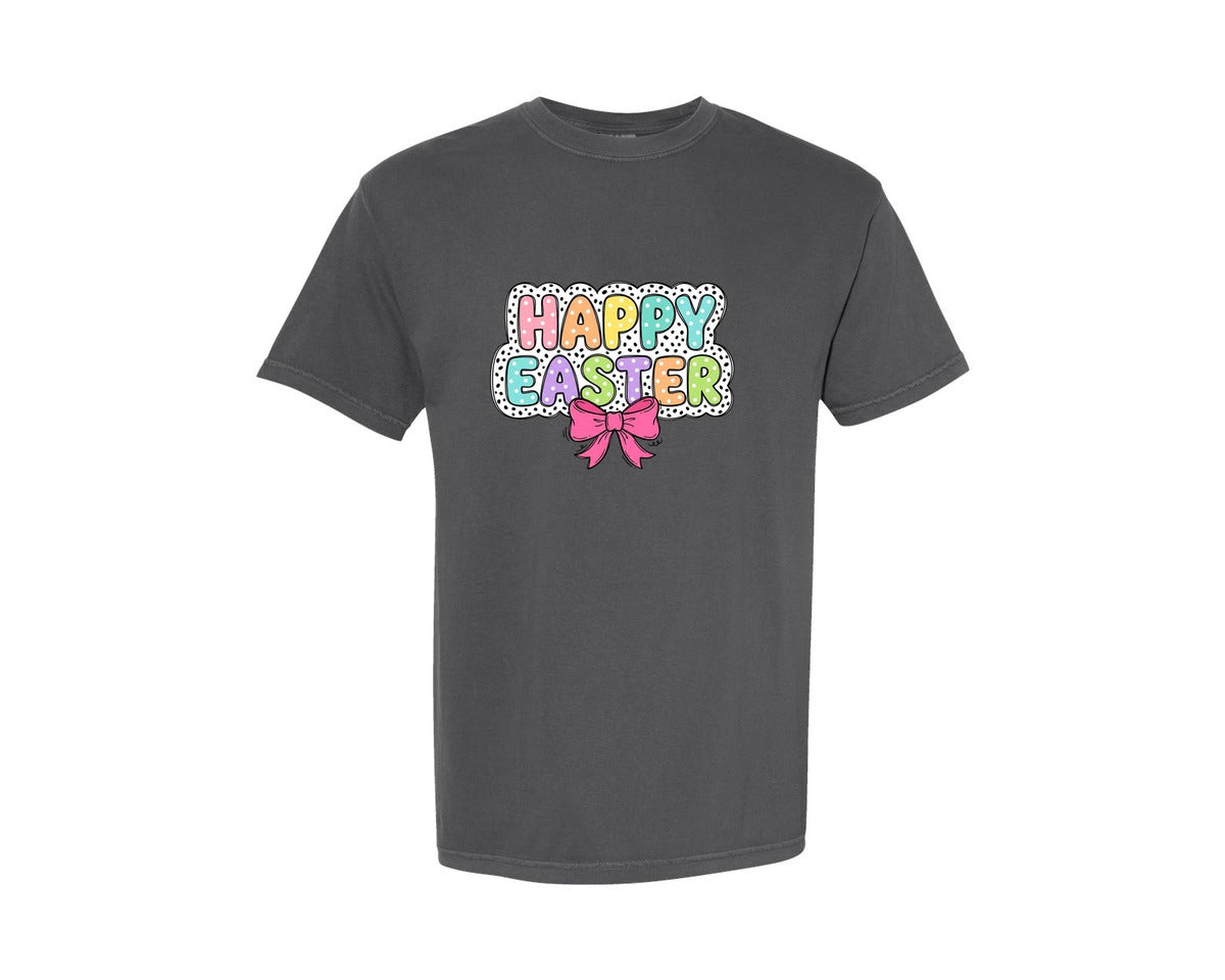 brand:Comfort Colors|color:Pepper|Happy Easter Bow Easter Graphic T-Shirt
