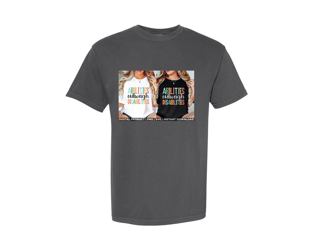 brand:Comfort Colors|color:Pepper|Abilities Outweigh Disabilities Autism Graphic T-Shirt