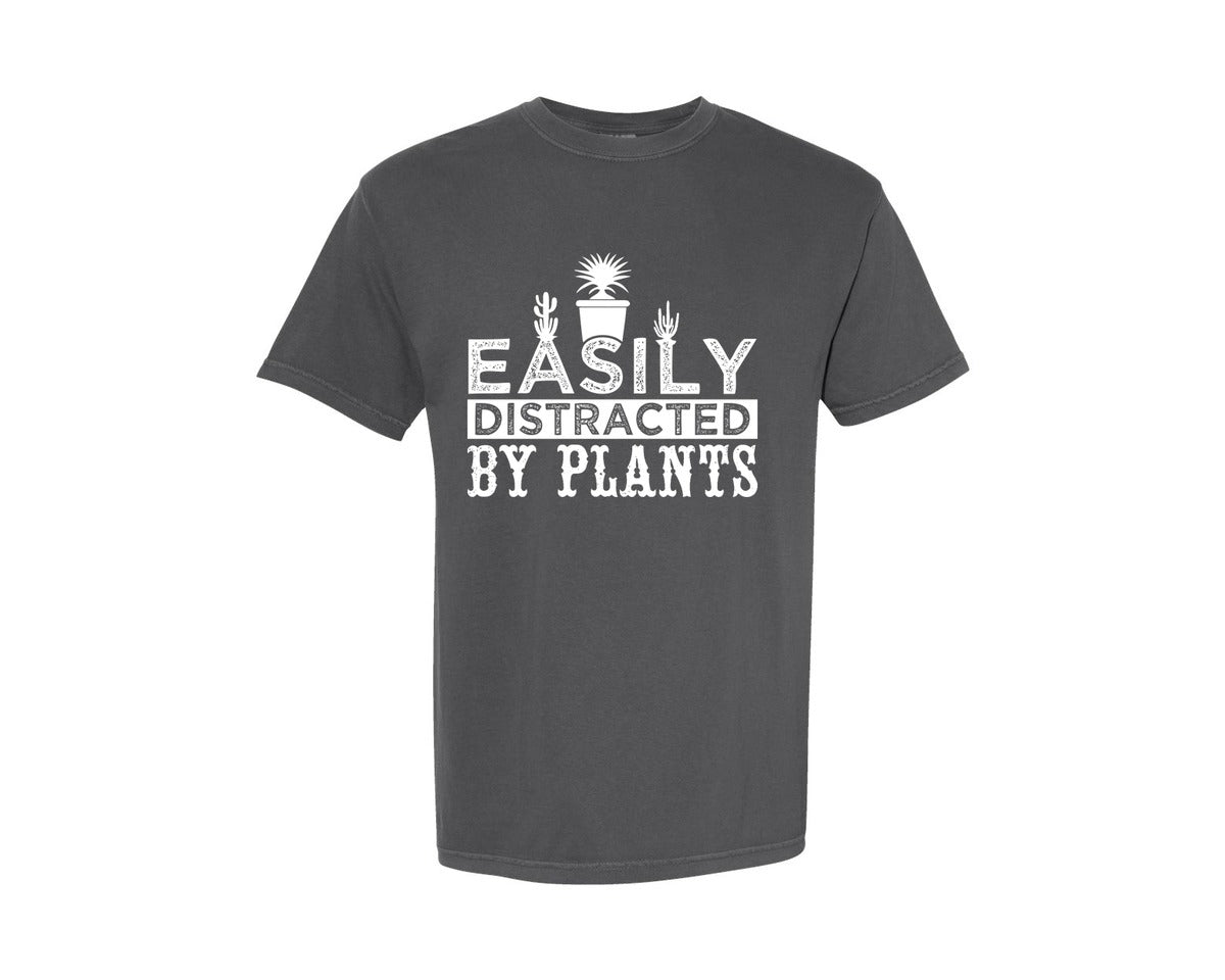 brand:Comfort Colors|color:Pepper|Vector Easily Distracted By Plants Tshir Graphic T-Shirt