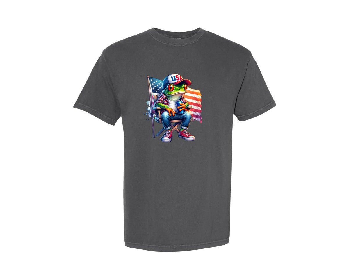 brand:Comfort Colors|color:Pepper|Frog American Flag 4Th Of July Graphic T-Shirt