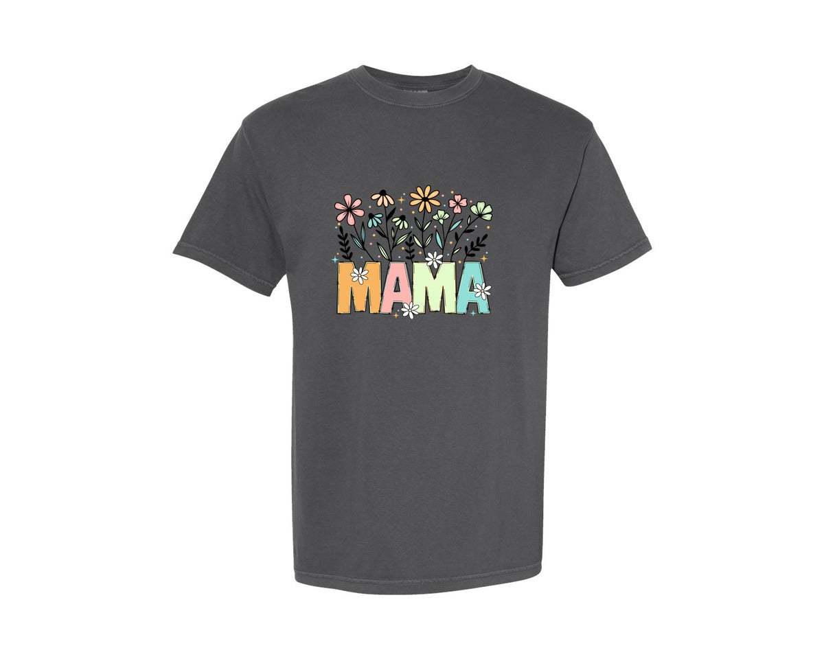 brand:Comfort Colors|color:Pepper|Floral Mama Boho Mom 2 Graphic T-Shirt