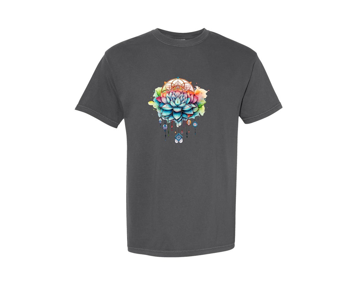brand:Comfort Colors|color:Pepper|Retro Zen Lotus Flower Dreamcatcher Yoga Graphic T-Shirt