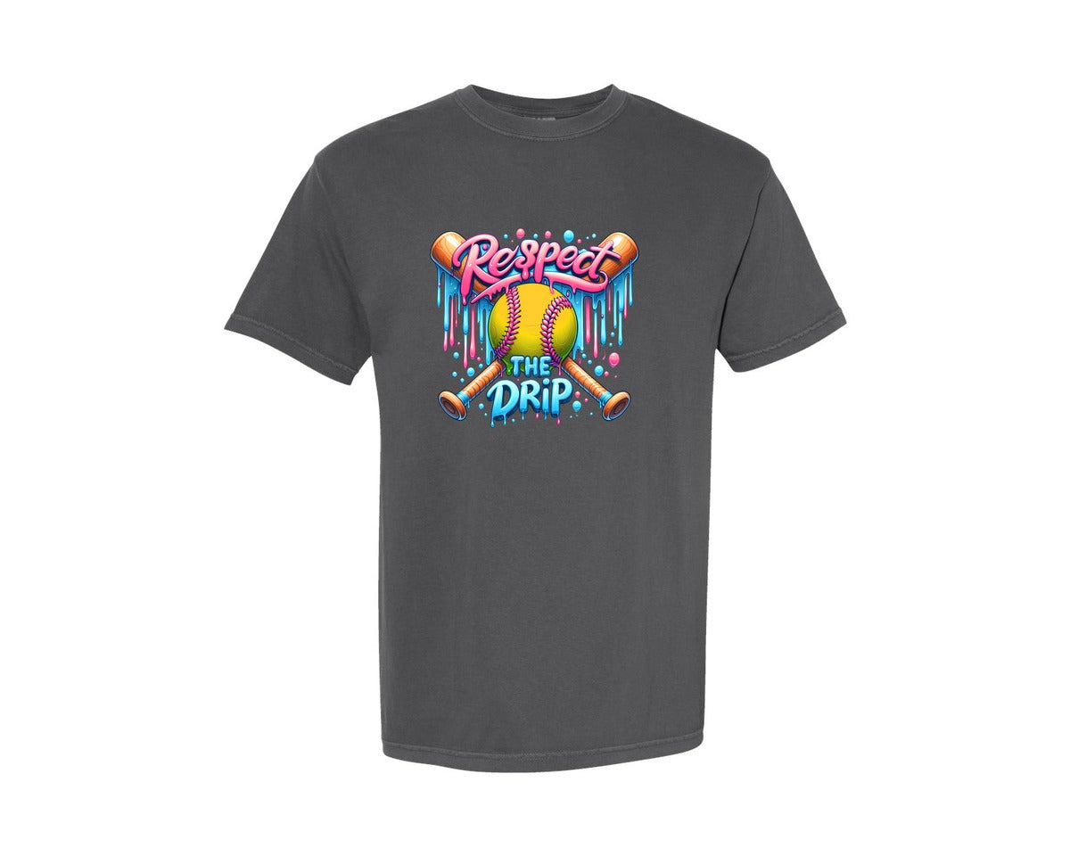 brand:Comfort Colors|color:Pepper|Softball Respect The Drip Mom Icecream 2 Graphic T-Shirt