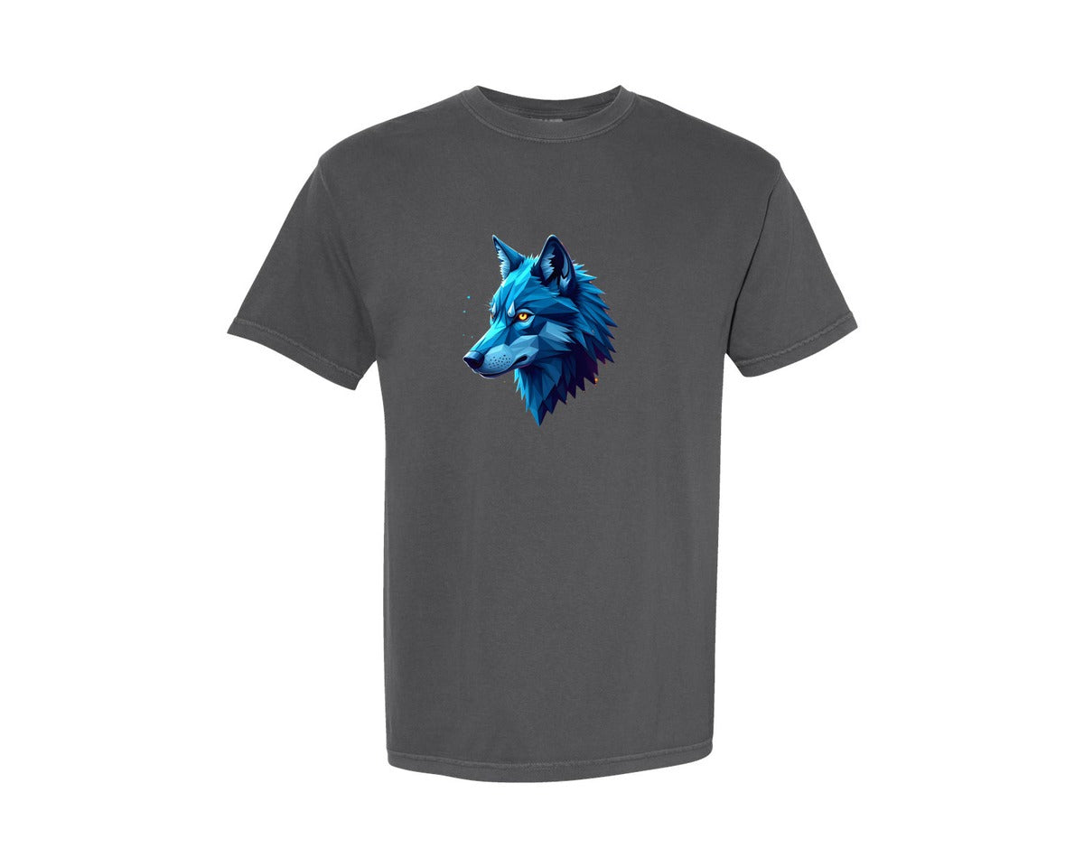 brand:Comfort Colors|color:Pepper|Blue Geometric Wolf Head T Shirt Design Graphic T-Shirt