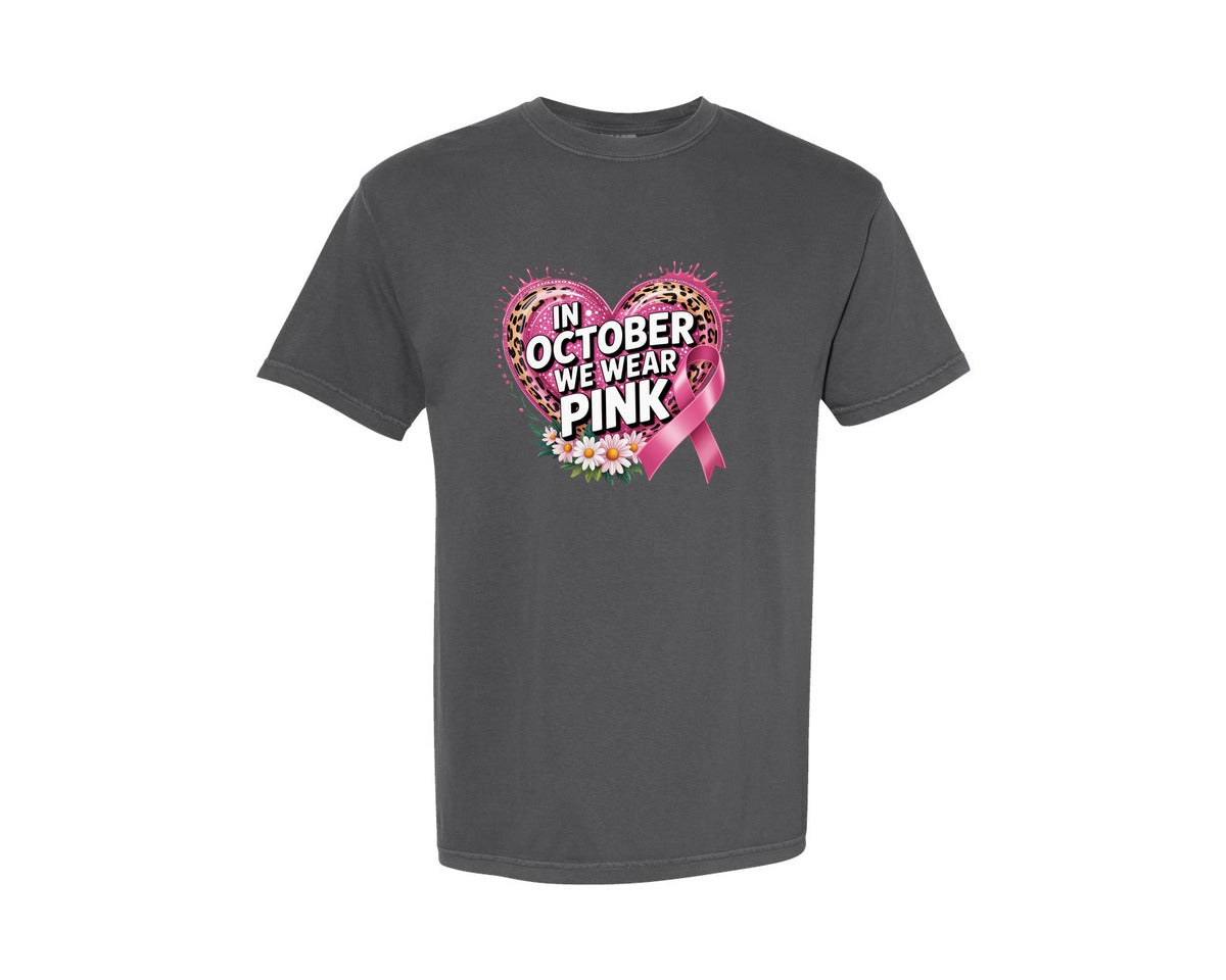 brand:Comfort Colors|color:Pepper|Breast Cancer Awareness Heart 2 Graphic T-Shirt