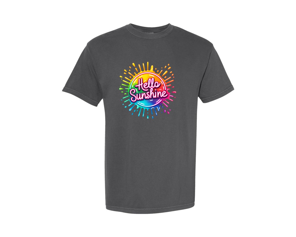 brand:Comfort Colors|color:Pepper|Colorful Neon Hello Sunshine Graphic T-Shirt