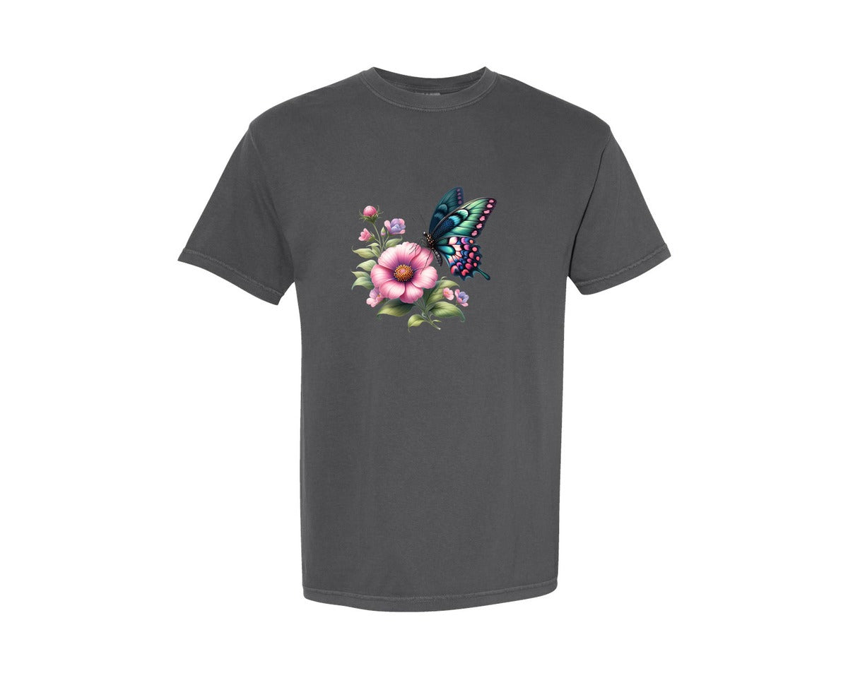 brand:Comfort Colors|color:Pepper|Butterfly Flower Design Graphic T-Shirt