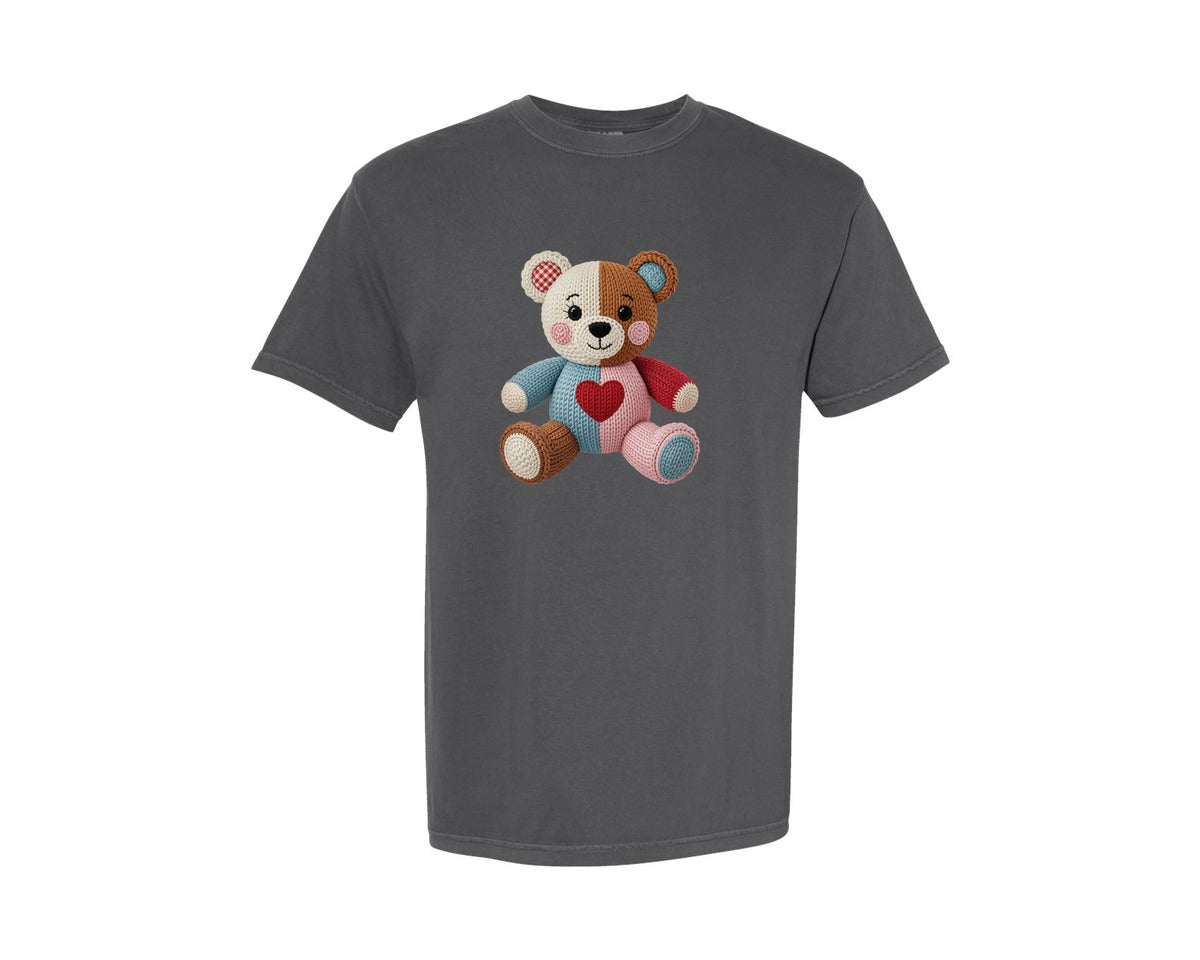 brand:Comfort Colors|color:Pepper|Patchwork Multicolor Teddy Bear Graphic T-Shirt