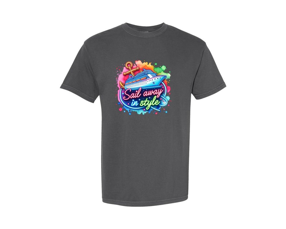 brand:Comfort Colors|color:Pepper|Neon Cruise Ship Sail Away In Style Graphic T-Shirt