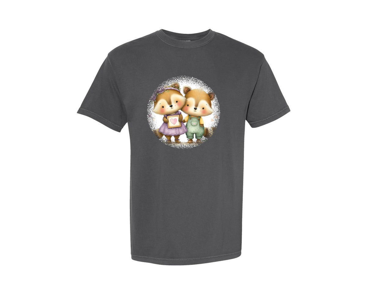 brand:Comfort Colors|color:Pepper|Couple Animals Round Tshirt 40 Graphic T-Shirt