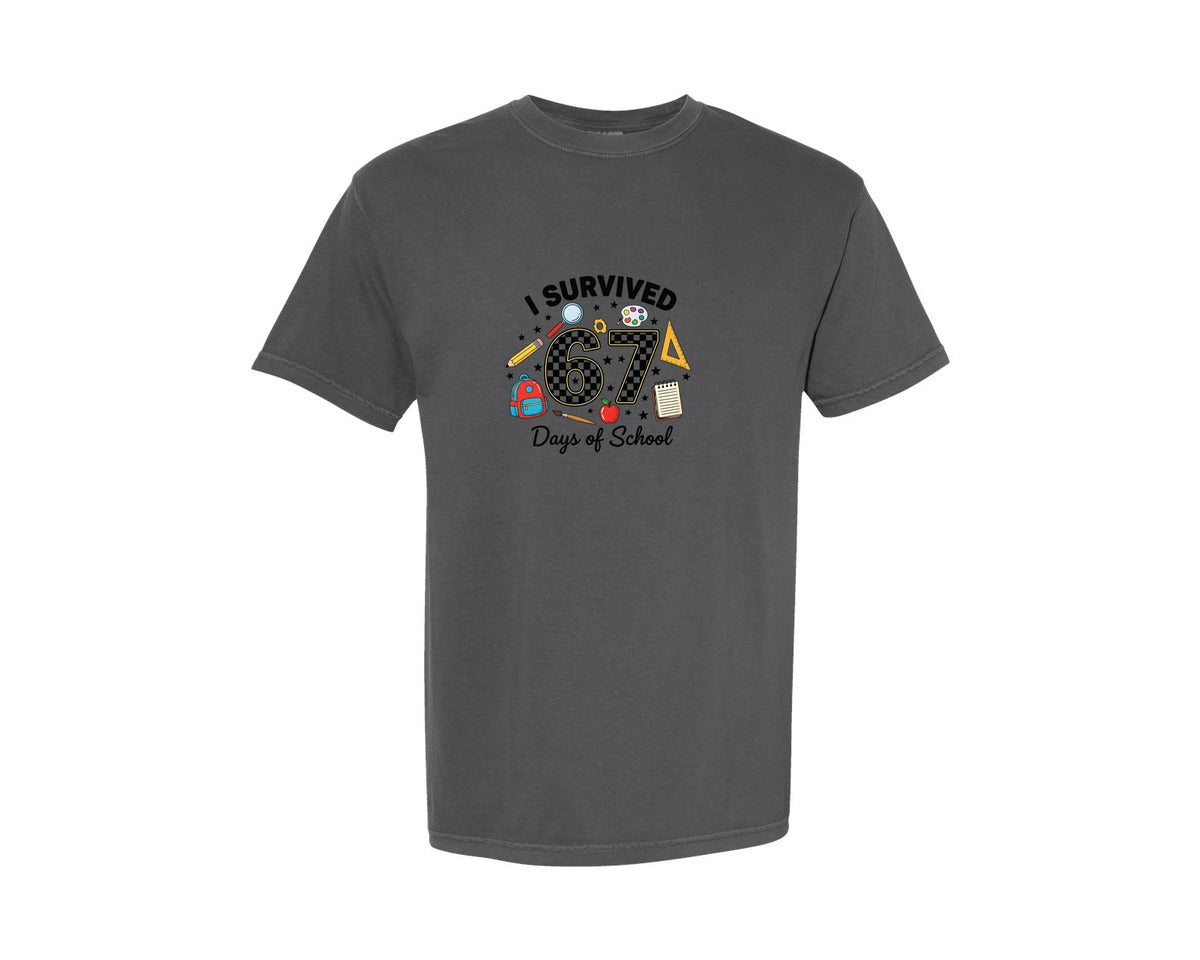 brand:Comfort Colors|color:Pepper|I Survived 67 Days Of School 29 Graphic T-Shirt