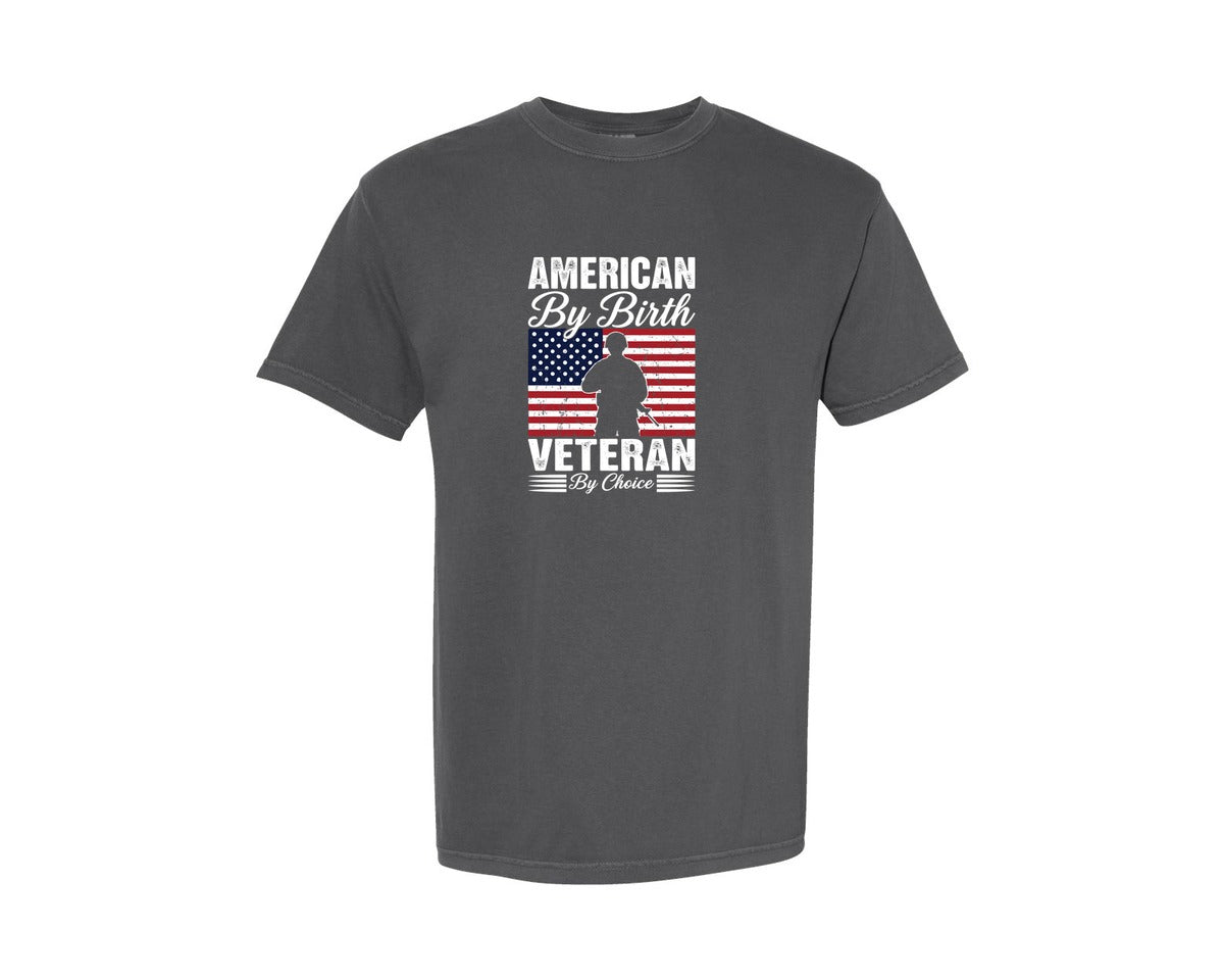 brand:Comfort Colors|color:Pepper|American By Birth Veteran T Shirt Graphic T-Shirt