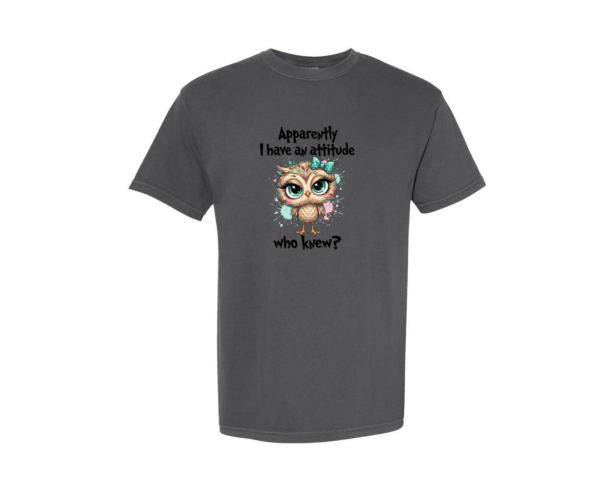 brand:Comfort Colors|color:Pepper|Cute Attitude Owl Design Graphic T-Shirt