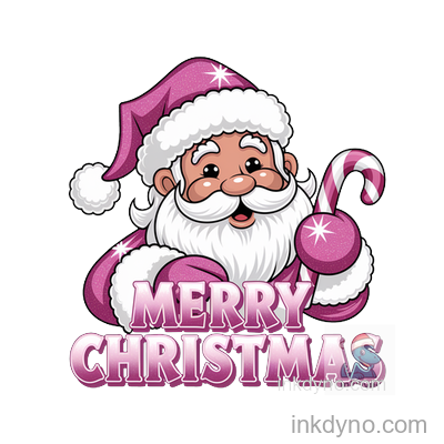 Pink Glitter Santa Merry DTF Transfer – Ready to Press (Christmas)
