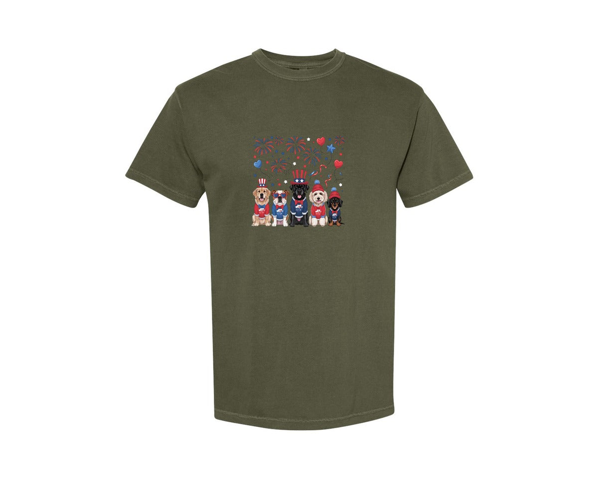 brand:Comfort Colors|color:Sage Green|Patriotic 4Th Of July Dog Graphic T-Shirt