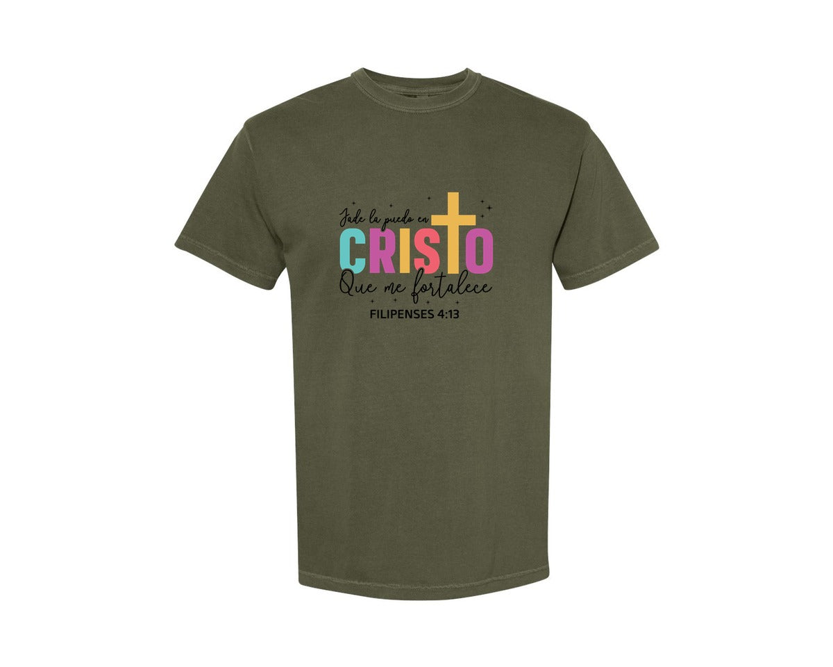 brand:Comfort Colors|color:Sage Green|Jade La Puedo En Cristo Que Me Fortalece Graphic T-Shirt