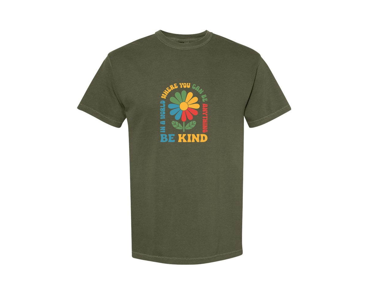brand:Comfort Colors|color:Sage Green|Be Kind Retro Flower T Shirt Design Graphic T-Shirt