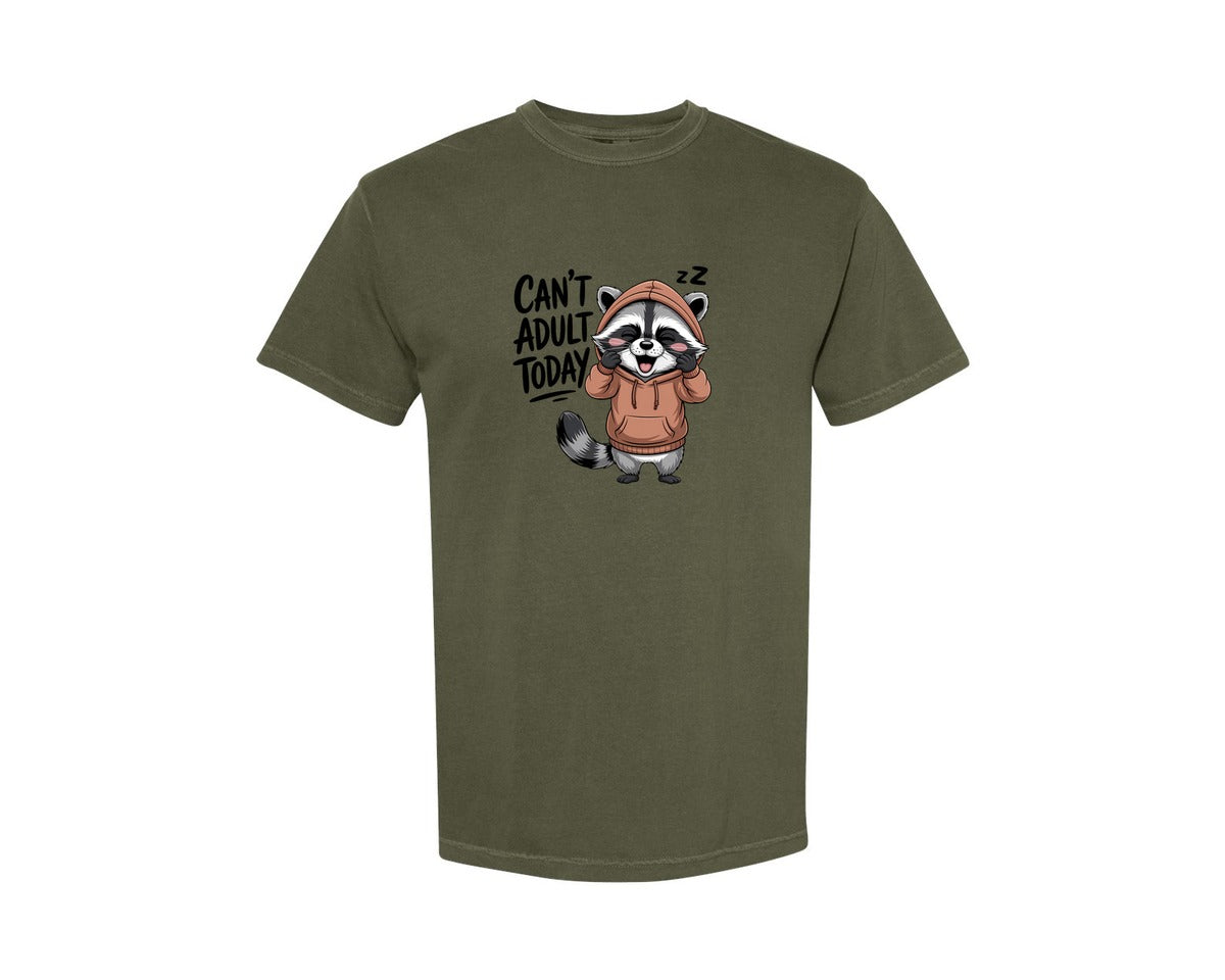 brand:Comfort Colors|color:Sage Green|Funny Raccoon Cant Adult Today Graphic T-Shirt