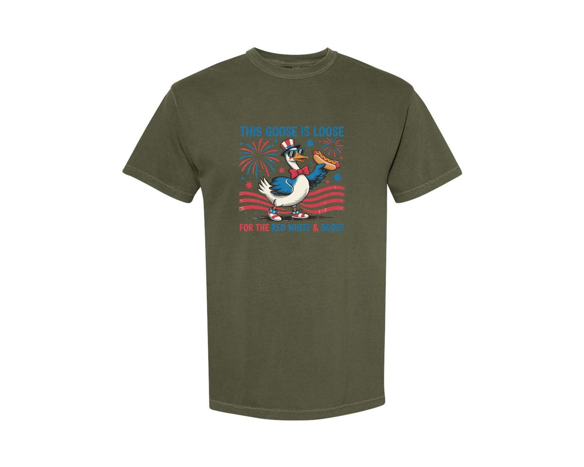 brand:Comfort Colors|color:Sage Green|4Th July Goose Red White Boozy Graphic T-Shirt