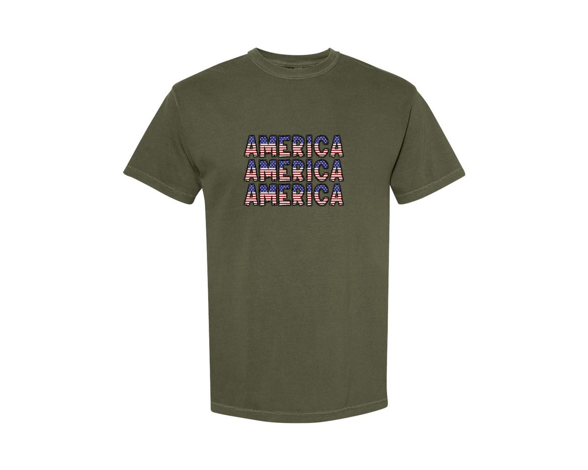 brand:Comfort Colors|color:Sage Green|America Glitter 4Th Of July Graphic T-Shirt