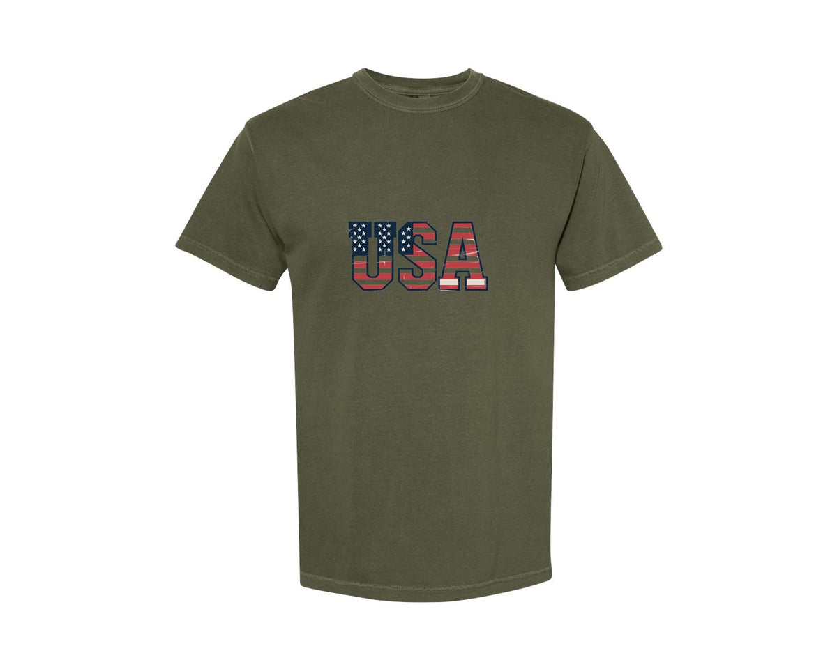 brand:Comfort Colors|color:Sage Green|Distressed Usa 2 Graphic T-Shirt