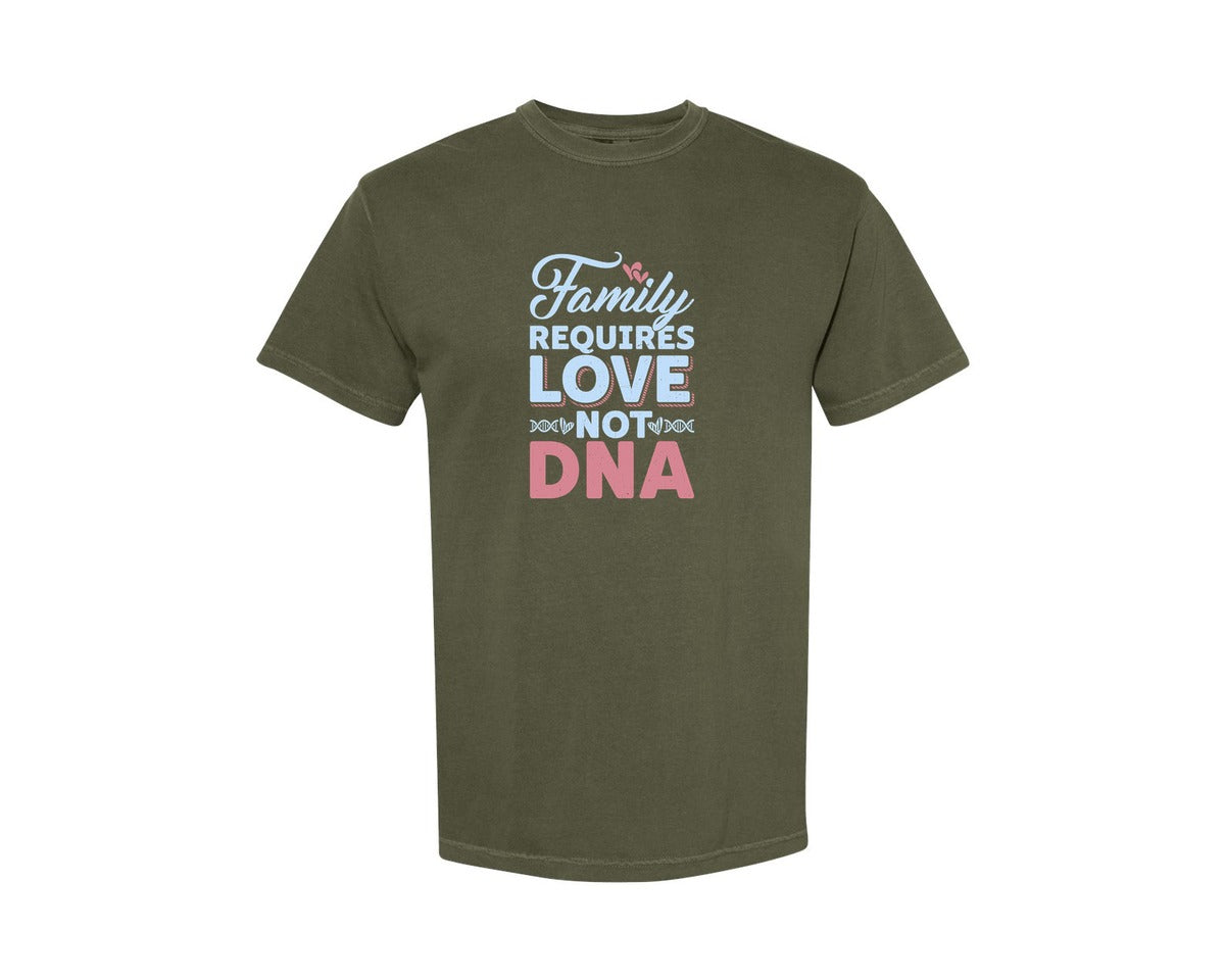 brand:Comfort Colors|color:Sage Green|Family Requires Love Family Quote Graphic T-Shirt