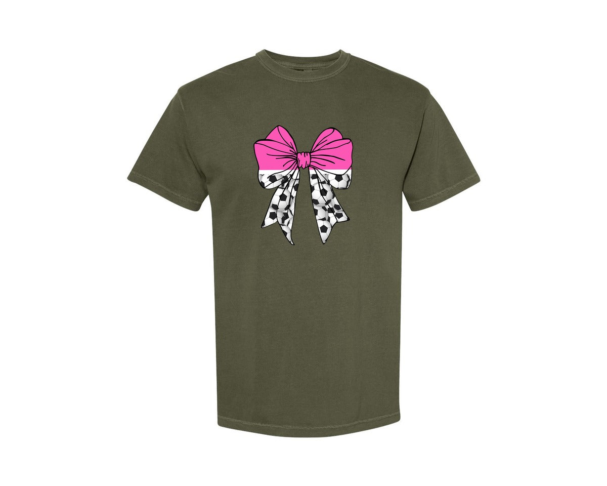 brand:Comfort Colors|color:Sage Green|Soccer Ball Print Pink Graphic T-Shirt