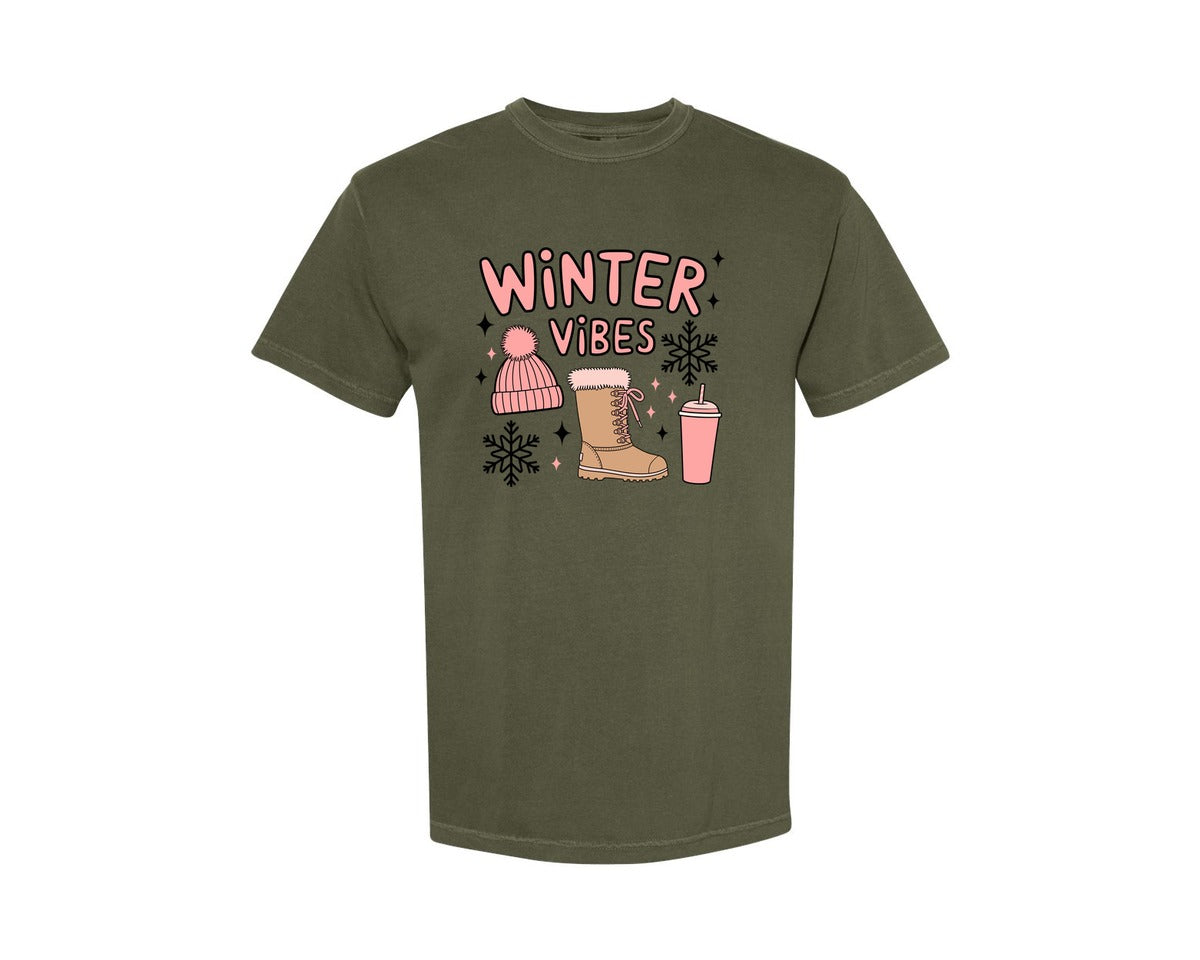 brand:Comfort Colors|color:Sage Green|Cozy Winter Vibes Graphic T-Shirt