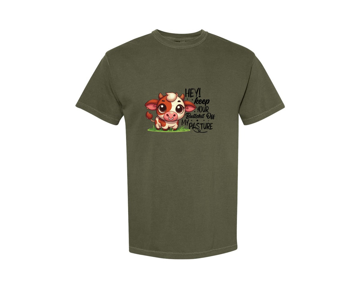brand:Comfort Colors|color:Sage Green|Funny Cow Hey Keep Your Bullshit Graphic T-Shirt