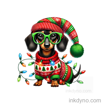 Smaller Dachshund, Dog DTF Transfer – Ready to Press (Christmas)