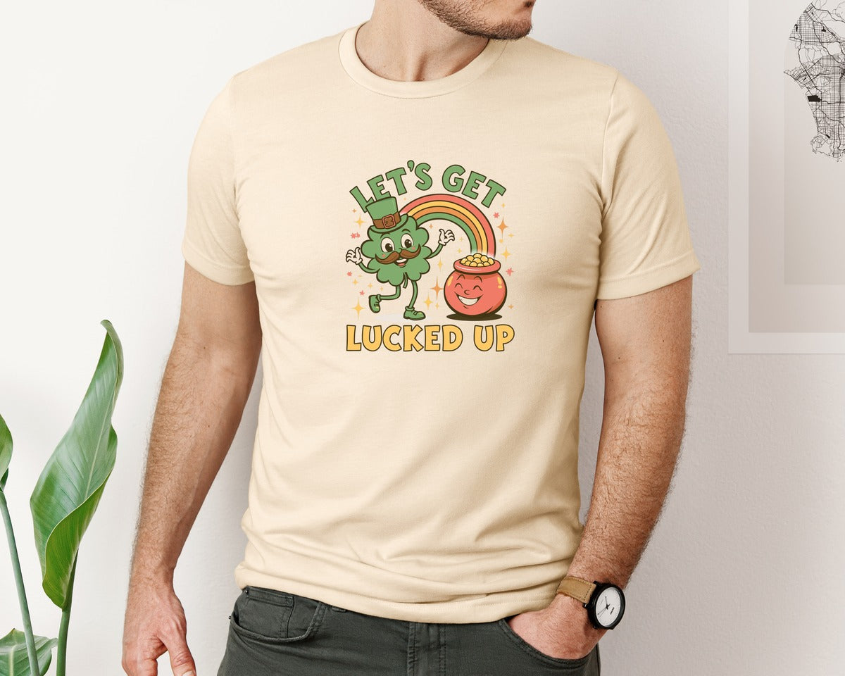 brand:Bella Canvas|color:Soft Cream|Retro Lets Get Lucked Up St Patricks 2 Graphic T-Shirt