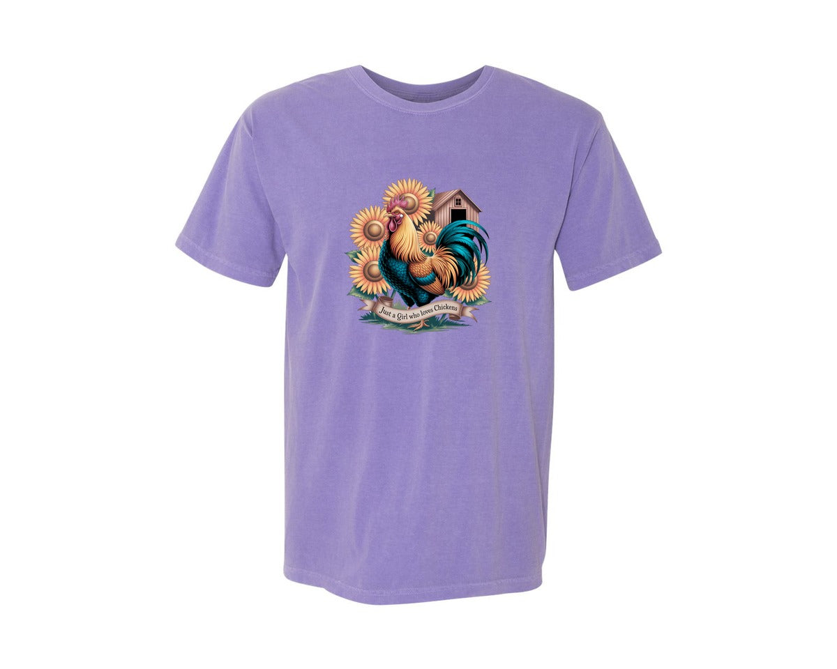 brand:Comfort Colors|color:Violet|Just A Girl Who Loves Chickens 10 Graphic T-Shirt