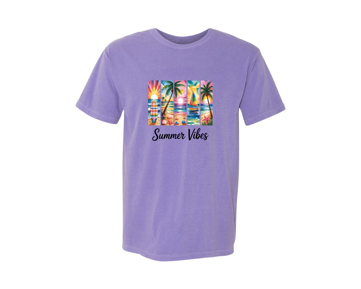 brand:Comfort Colors|color:Violet|Summer Vibes Beach Collage 7 Graphic T-Shirt