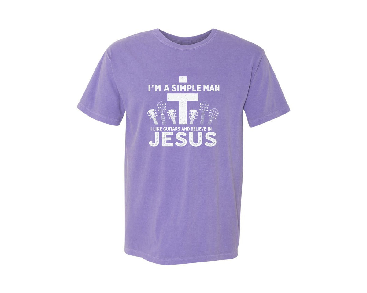 brand:Comfort Colors|color:Violet|Christian Guitar Im A Simple Man Graphic T-Shirt