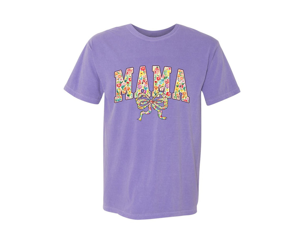brand:Comfort Colors|color:Violet|Spring Mama Coquette Retro Varsity Graphic T-Shirt