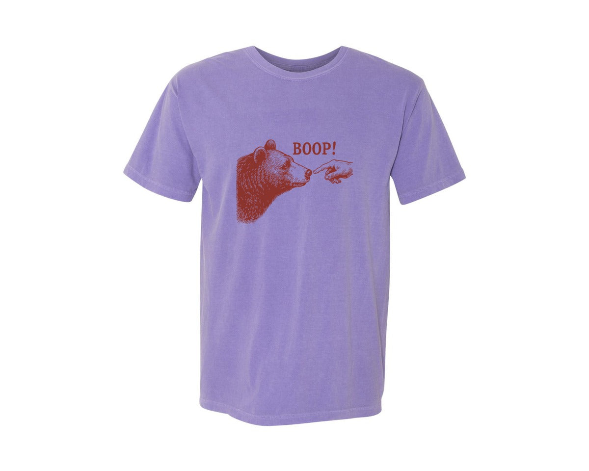 brand:Comfort Colors|color:Violet|Boop Bear Finger Touching Nose Retro Graphic T-Shirt