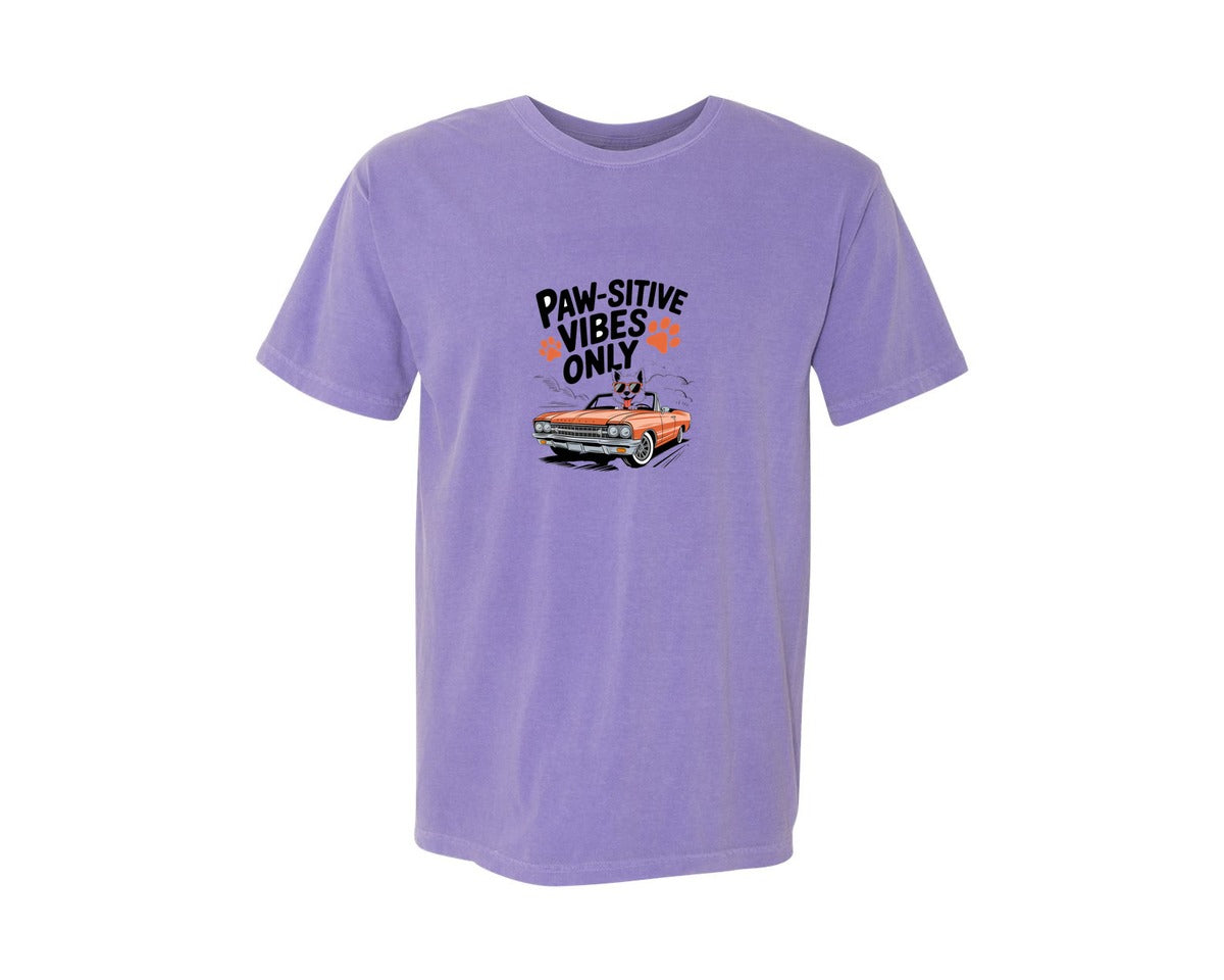 brand:Comfort Colors|color:Violet|Paw Sitive Vibes Only Dog In Car T Shirt Graphic T-Shirt