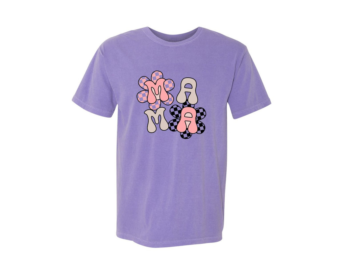 brand:Comfort Colors|color:Violet|Checker Mama Checkered Mom Graphic T-Shirt