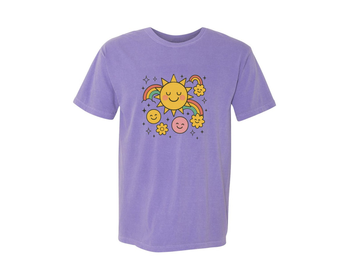 brand:Comfort Colors|color:Violet|Groovy Summer Smile Trendy Hoodie Graphic T-Shirt